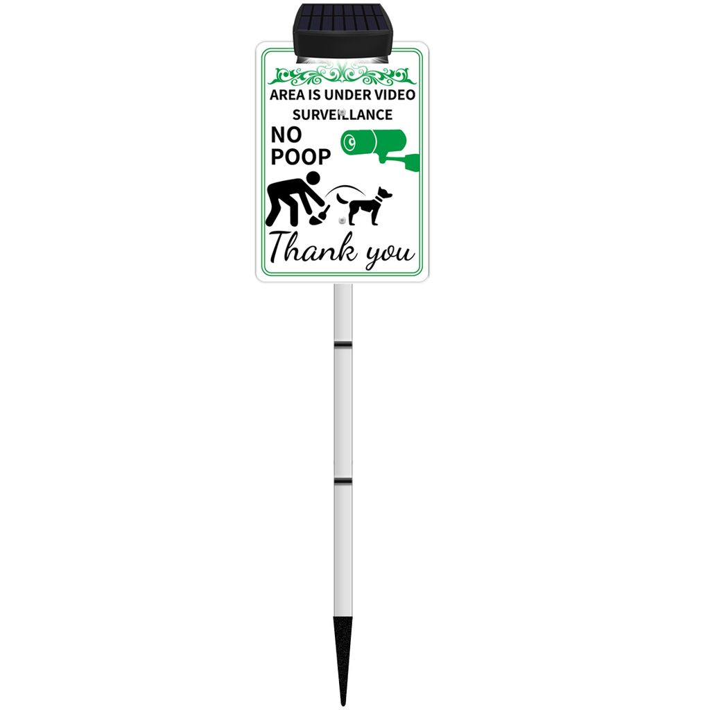 PLEASE CLEAN UP AFTER YOUR PET Yard Warning Sign Solar Powered, Rechargeable LED Illuminated Aluminum Sign with Stake, Reflective Outside Sign Light Up For Houses