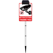 Load image into Gallery viewer, No Soliciting Sign Solar-Powered for House Yard Stake,Outdoor Metal Yard Sign Holder with Stakes Private Property Warning Signs for Home &amp; Business,Do Not Knock Garden Sign,Beach &amp; Lawn Signs