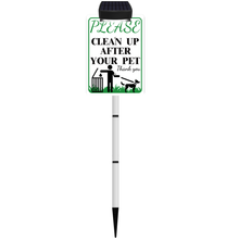 Load image into Gallery viewer, PLEASE CLEAN UP AFTER YOUR PET Sign with Solar Light for Home, Rechargeable LED Illuminated Aluminum Sign with Stake, Reflective Outside Security Sign Light Up For Houses