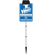 Load image into Gallery viewer, Solar No Trespassing Sign For Private Property, Video Surveillance Street Sign, Security Yard Signs metal, Aluminum Home Security Sign with Stakes, Camera, Beware, 10x7 Inch&quot;