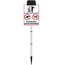 Load image into Gallery viewer, NO POOP Yard Warning Sign Solar Powered, Outdoor Rechargeable LED Illuminated Aluminum Sign with Stake, Reflective Outside Sign Light Up For Houses