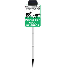 Load image into Gallery viewer, PLEASE CLEAN UP AFTER YOUR PET Yard Warning Sign Solar Powered, Rechargeable LED Illuminated Aluminum Sign with Stake, Reflective Outside Sign Light Up For Houses