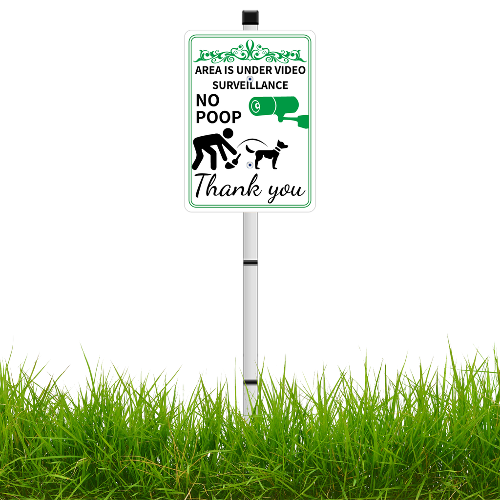 NO POOP Reflective Yard Warning Sign, Aluminum outdoor Security Sign with Stakes, Anti-UV, Rustproof, Waterproof, 10 * 7inch