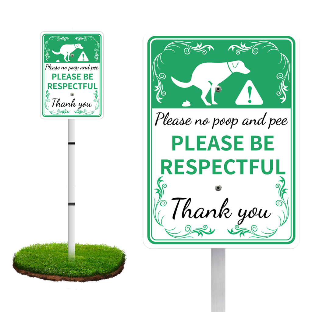 PLEASE NO POOP AND PEE NO POOP Reflective Yard Warning Sign, Aluminum outdoor Security Sign with Stakes, Anti-UV, Rustproof, Waterproof, 10 * 7inch