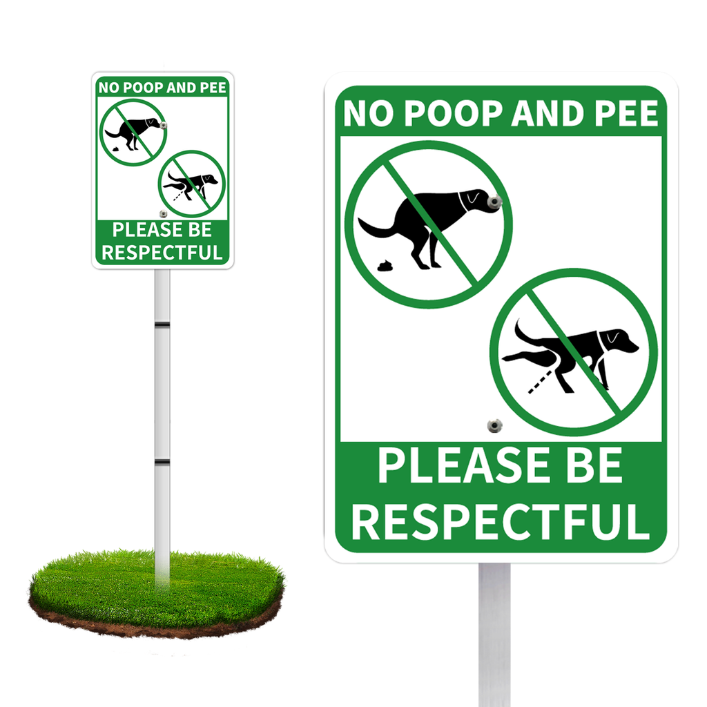 NO POOP AND PEE Reflective Yard Warning Sign, Aluminum outdoor Security Sign with Stakes, Anti-UV, Rustproof, Waterproof, 10 * 7inch