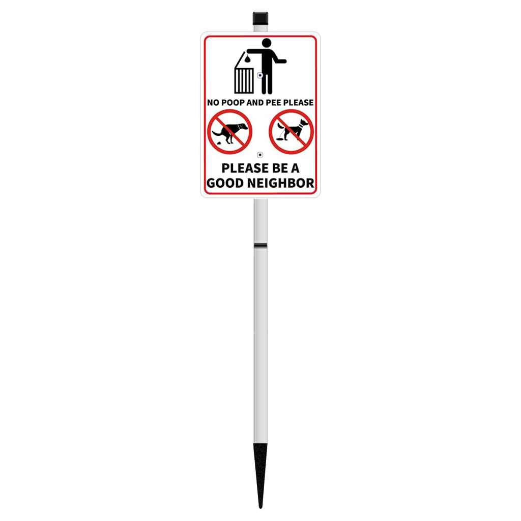 NO POOP Yard Warning Sign Solar Powered, Outdoor Rechargeable LED Illuminated Aluminum Sign with Stake, Reflective Outside Sign Light Up For Houses